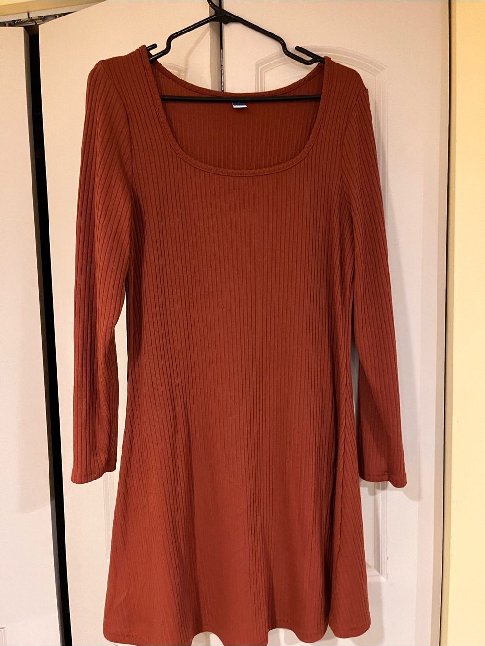 Old Navy Rust Orange Long Sleeve Ribbed Swing Dress